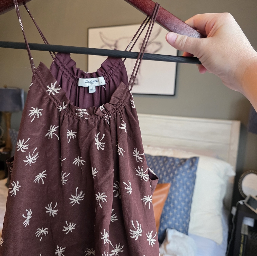 Madewell Burgundy Dream Drift Silk Palm Tree Dress Size 0 - Picture 3 of 13